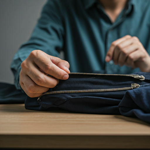 Quality control specialist inspecting garment zippers